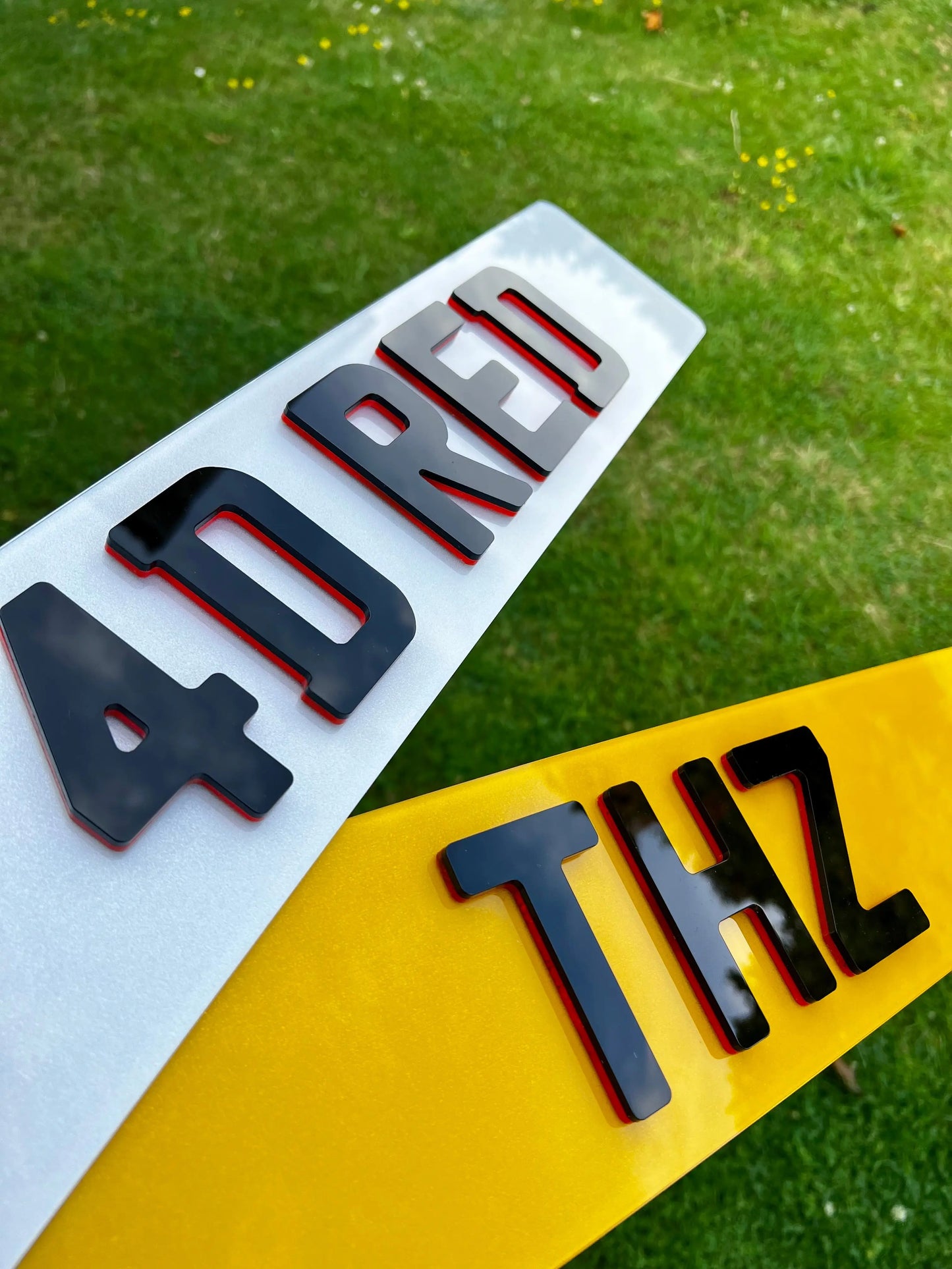 4D Neon Red Plates (6mm) with Gloss Black Lettering Set - Show Plates THZ CUSTOM WORKSHOP