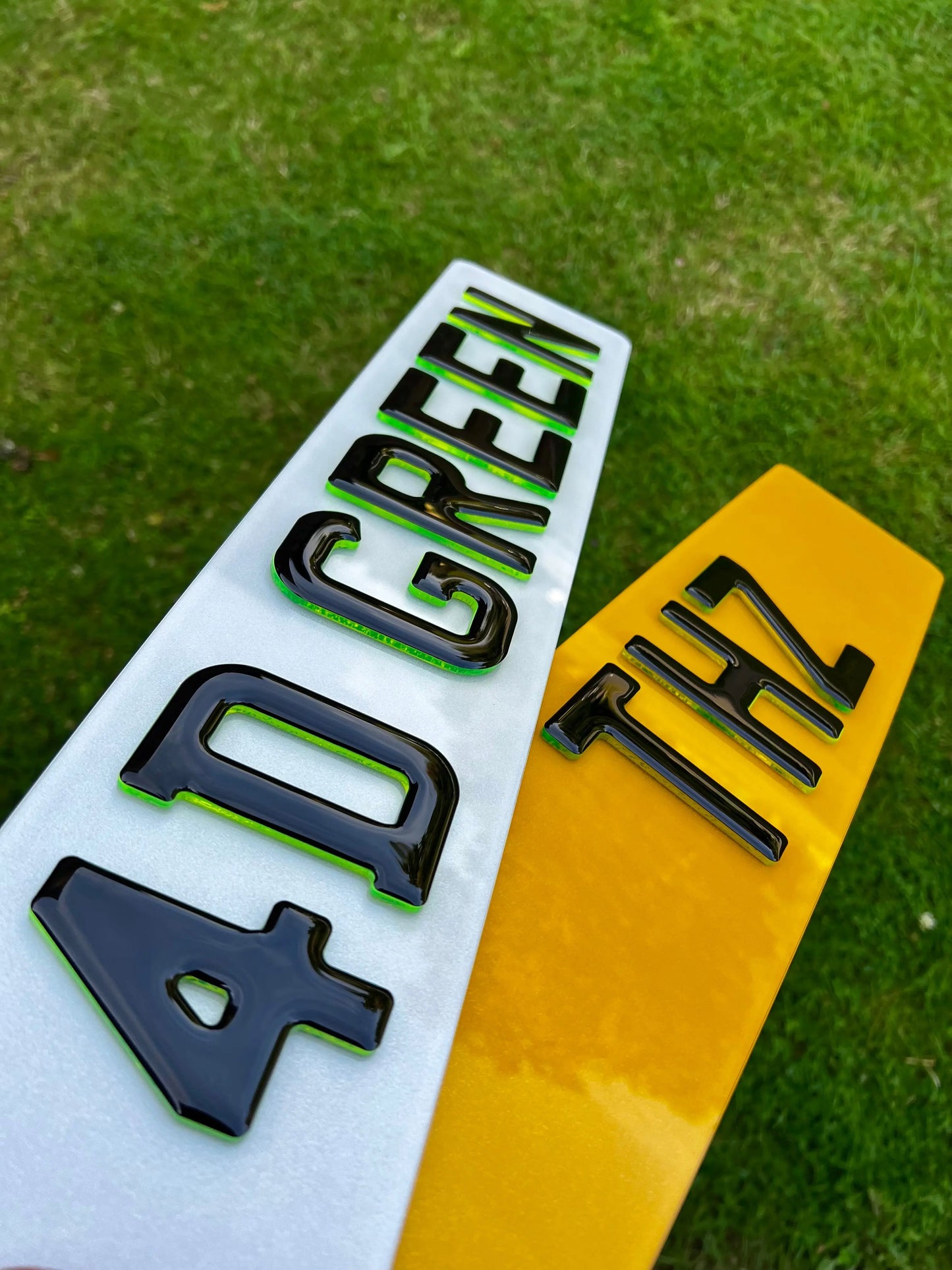 4D Gel Neon Green Number Plates - Show Plates THZ CUSTOM WORKSHOP