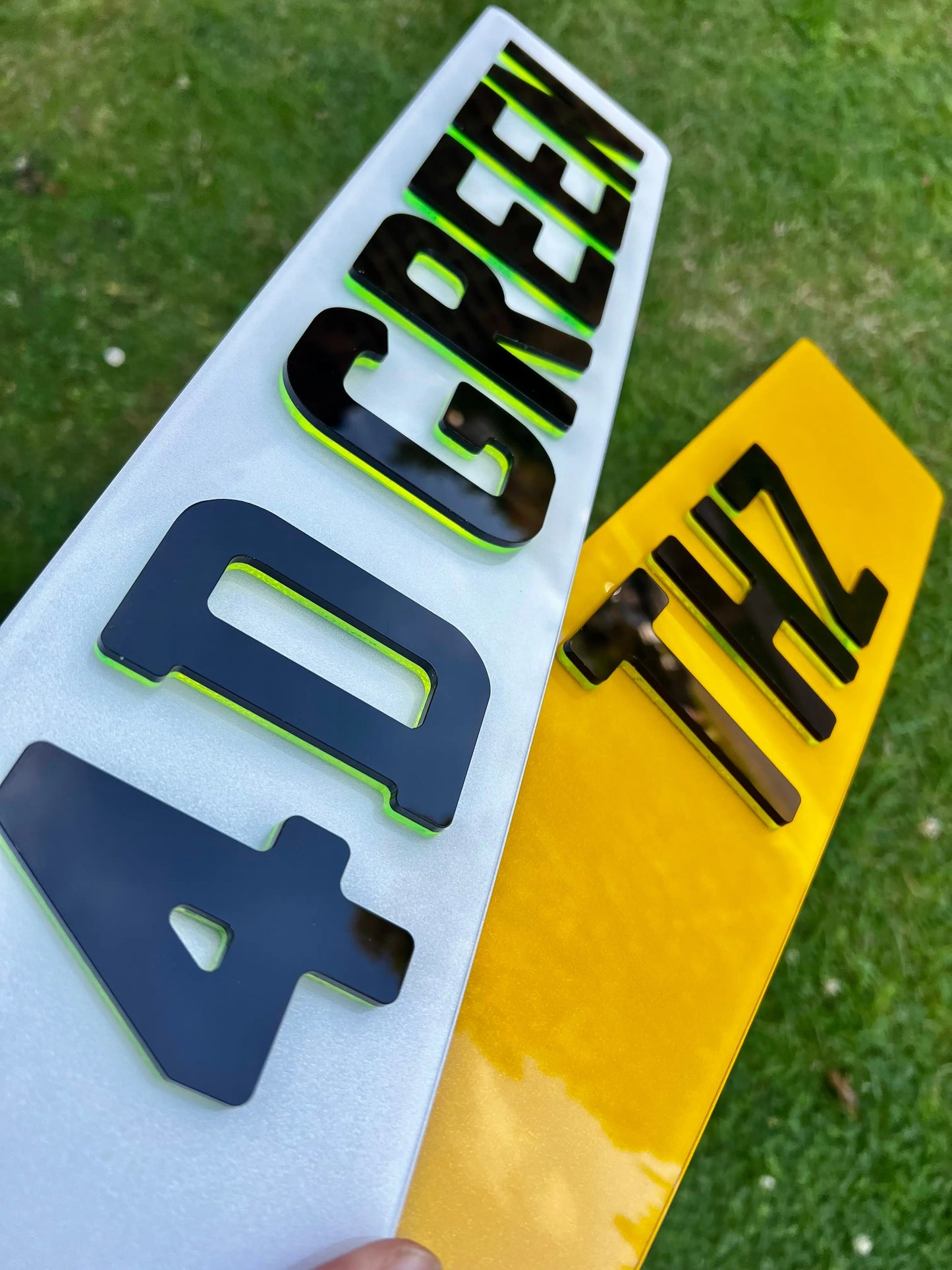 4D Neon Green Plates (6mm) with Gloss Black Lettering Set - Show Plates THZ CUSTOM WORKSHOP