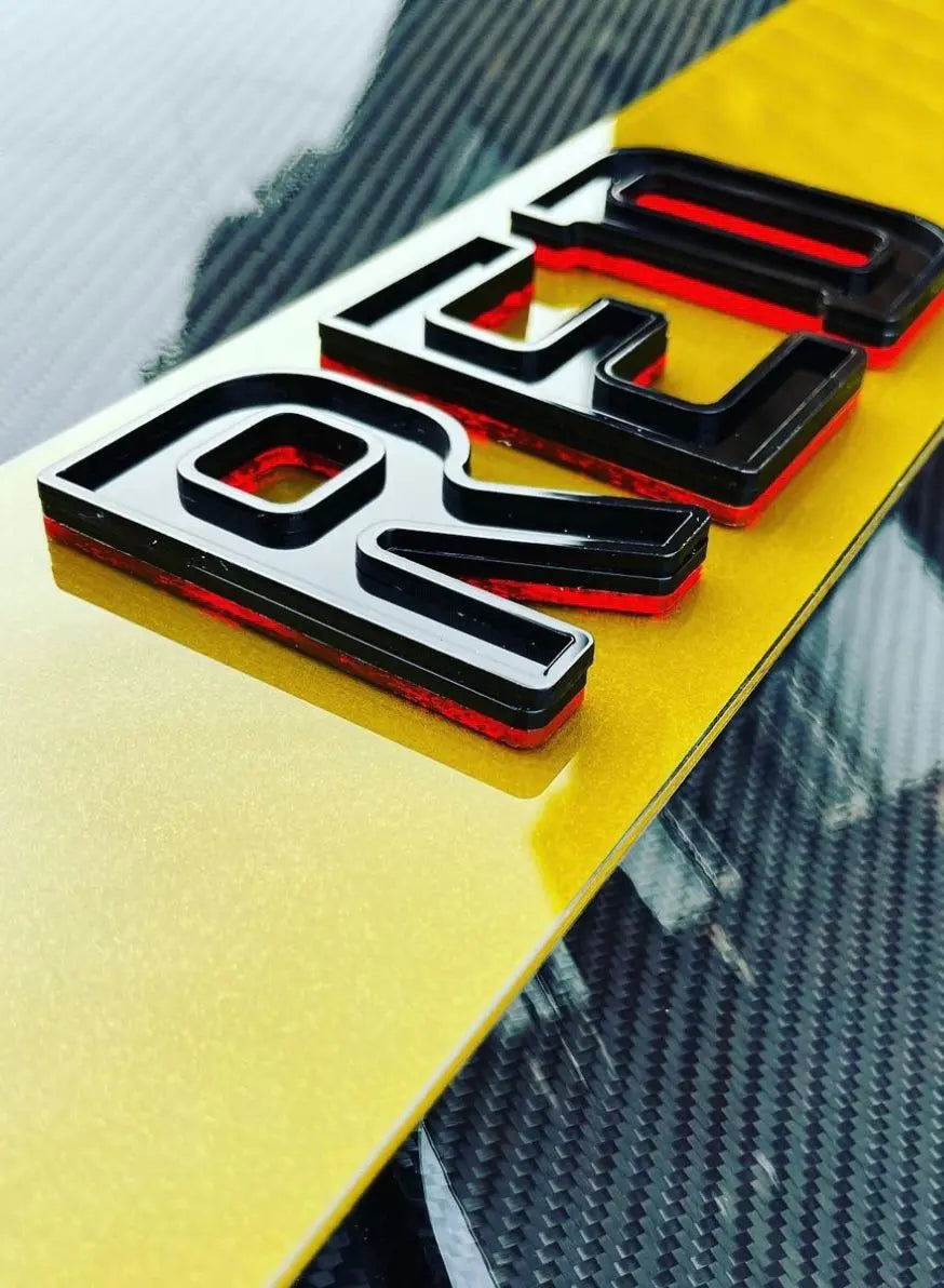 4D Neon Red Ghost Plates (9mm) with Gloss Black Lettering Set - Show Plates THZ CUSTOM WORKSHOP