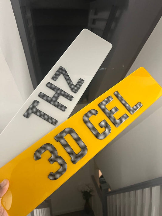 3D Carbon Gel Number Plates with Carbon Fibre Style Gel Lettering - Show Plates