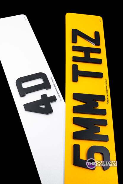 4D Number Plates (5mm) with Gloss Black Lettering Set