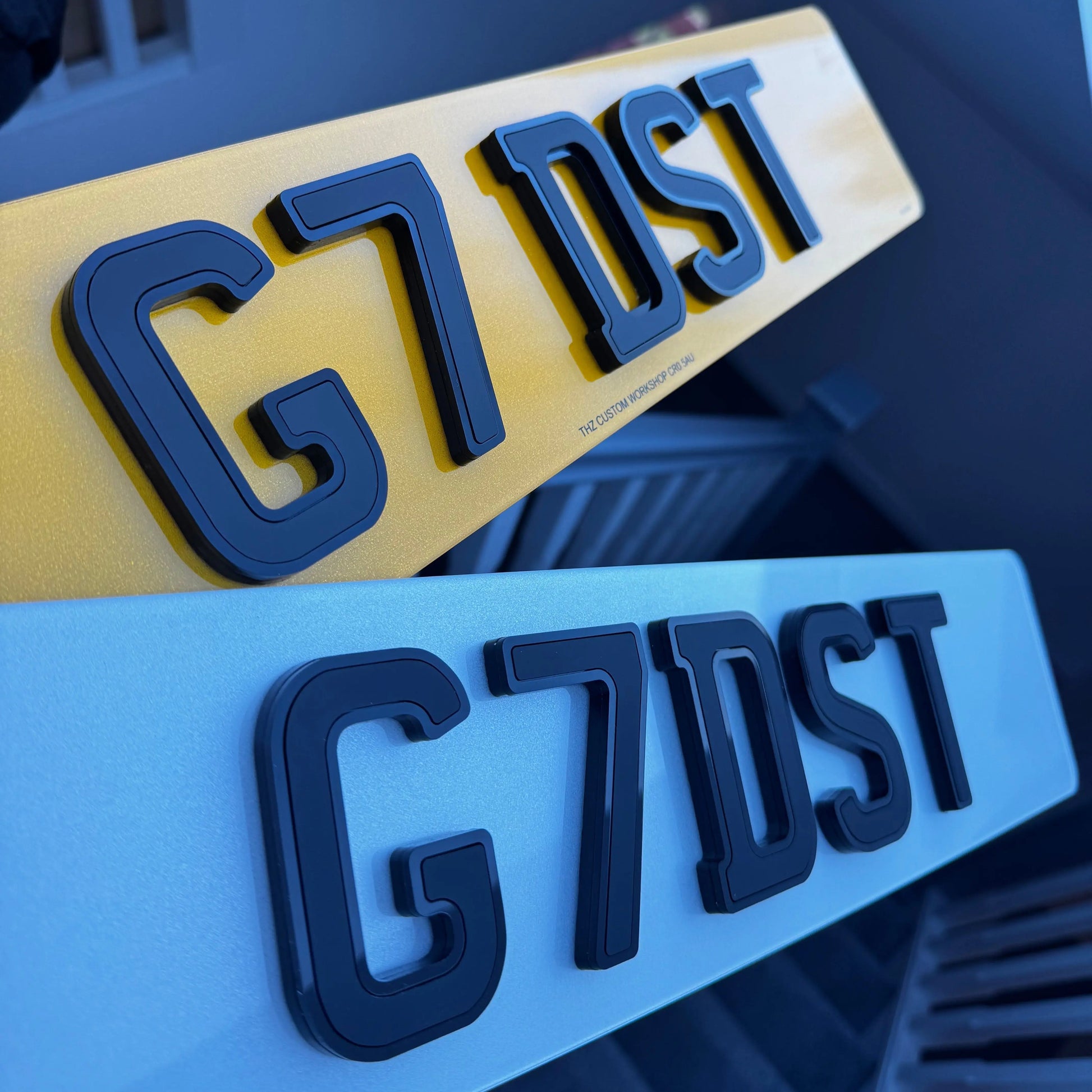 4D Two Tone XL Number Plates (Matt) with Gloss Edge Lettering Set THZ CUSTOM WORKSHOP