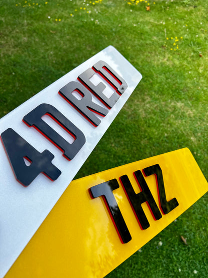 4D Neon Red Plates (6mm) with Gloss Black Lettering Set - Show Plates