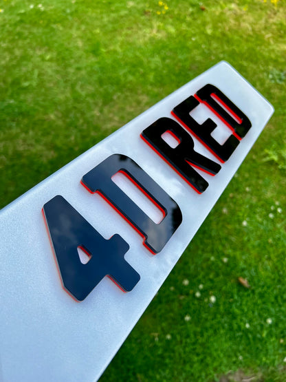 4D Neon Red Plates (6mm) with Gloss Black Lettering Set - Show Plates