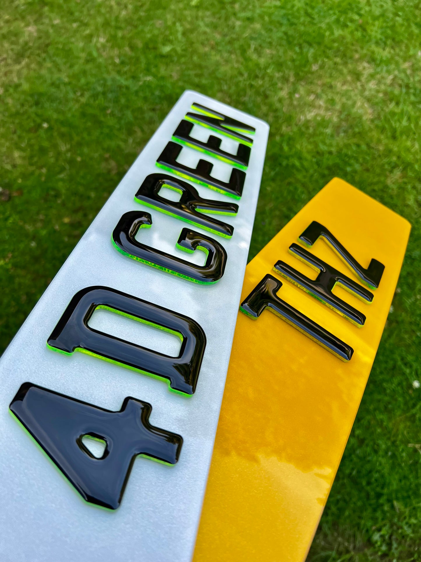 4D Gel Neon Green Number Plates - Show Plates