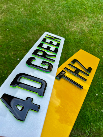 4D Gel Neon Green Number Plates - Show Plates