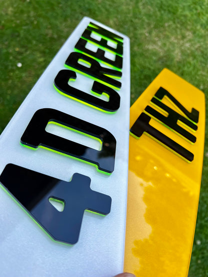 4D Neon Green Plates (6mm) with Gloss Black Lettering Set - Show Plates