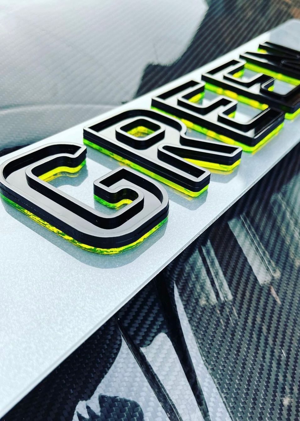 4D Neon Green Ghost Plates (9mm) with Gloss Black Lettering Set - Show Plates