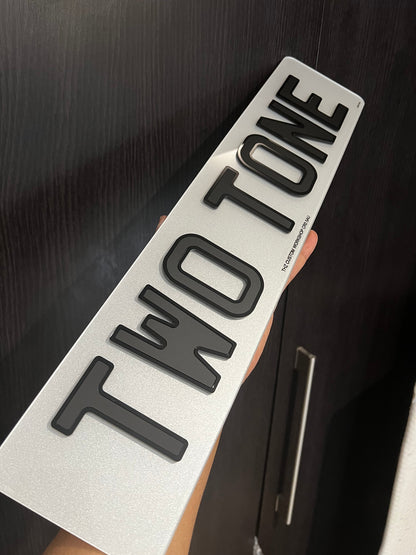 4D Two Tone Number Plates (Matt) with Gloss Edge Lettering Set