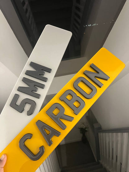 4D Carbon Gel Number Plates (5mm) with Carbon Fibre Style Gel Lettering - Show Plates