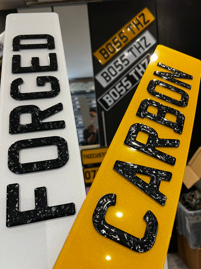 3D Forged Carbon Gel Number Plates with Forged Carbon Style Gel Lettering - Show Plates