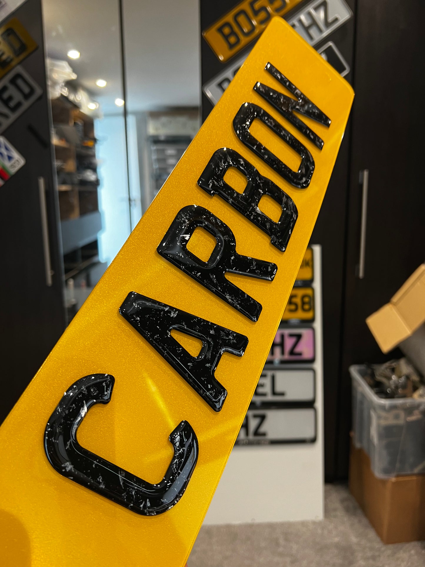 3D Forged Carbon Gel Number Plates with Forged Carbon Style Gel Lettering - Show Plates